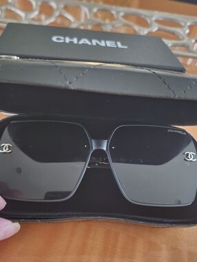 CHANEL Black Womens Square Sunglasses with Silver CC Logos